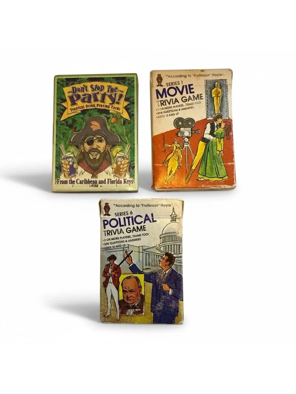 Professor Hoyle Pocket Trivia Lot Political S6 Movie S1 + Tropical Playing Cards